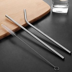 2 pack  metal straws with cleaning brush